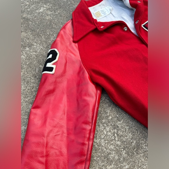 Howe Wool Leather Varsity Jacket Vtg 70’s Sz 38 USA Naugalite Red Embroidered - Picture 12 of 14